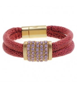 Roze armband met magneetsluiting en strass steentjes