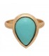 Goudkleurige ring met blauwe druppel steen