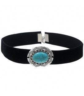 Zwarte fluweel choker met blauwe turquoise steen