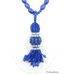 Blauwe kralen halsketting met kralen hanger