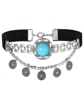 trendy choker met bedels en blauwe steen