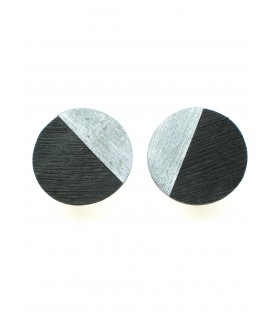 zwartgrijze ronde oorclips met zilverkleurige inleg