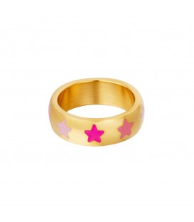 goudkleurige ring met meerdere roze sterretjes (16)