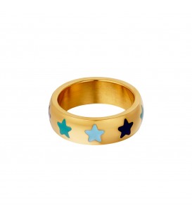 goudkleurige ring met meerdere blauwe sterretjes (18)