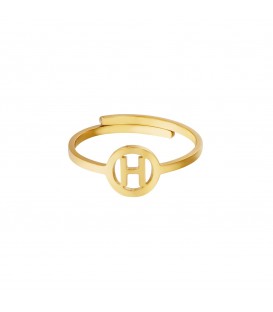 goudkleurige ring met initiaal h in cirkel