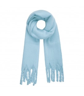 blauwe warme winter sjaal met franjes