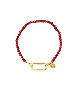 goudkleurige armband met rode steentjes en rechthoekige sluiting