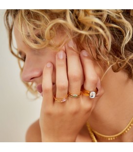 zilverkleurige dubbele ring met witte zirkoonsteentjes