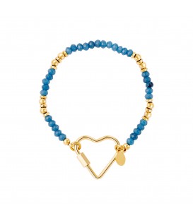 goudkleurige armband met blauwe steentjes en grote hartvormige sluiting