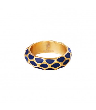 Goudkleurige ring met blauw giraf patroon (16)