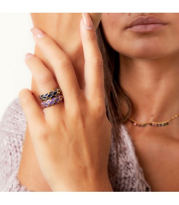 Goudkleurige ring met blauw giraf patroon (16)
