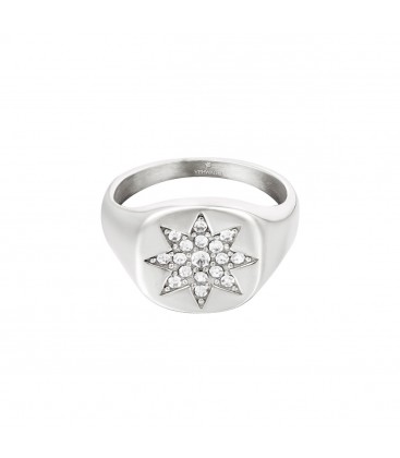 Zilverkleurige ring met grote ster van zirkoonsteentjes (17)