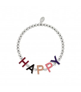Zilverkleurige armband met kralen 'HAPPY'