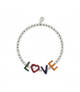 Zilverkleurige armband met kralen 'LOVE'