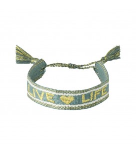 Groen geweven armband met de woorden 'live life'