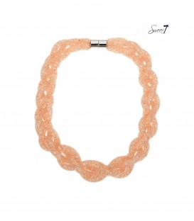 licht oranje gevlochten halsketting met strass steentjes in mesh