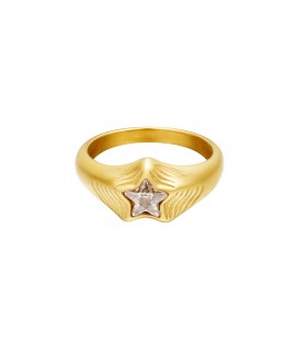 goudkleurige ring met witte ster van zirkoonsteen (18)