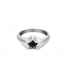 zilverkleurige ring met zwarte ster van zirkoonsteen (17)