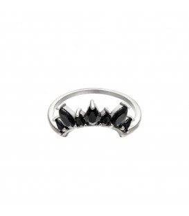 Zilverkleurige kroonring met zwarte zirkoonsteen (16)