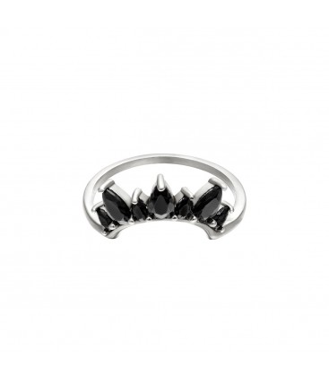 Zilverkleurige kroonring met zwarte zirkoonsteen (16)