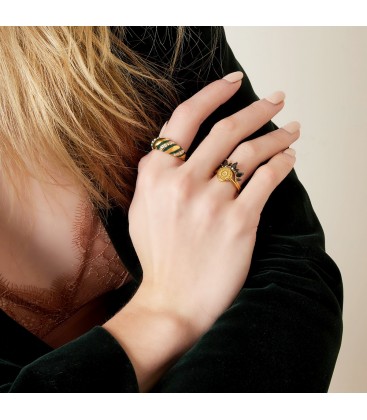 Zilverkleurige kroonring met zwarte zirkoonsteen (16)