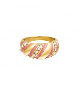 goudkleurige croissant ring met zirkoonsteentjes en roze lijnen (16)