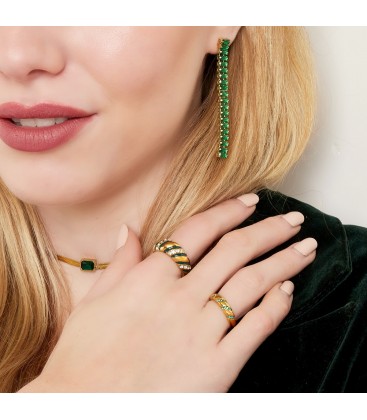 Zilverkleurige croissant ring met zirkoonsteentjes en zwarte lijnen (16)