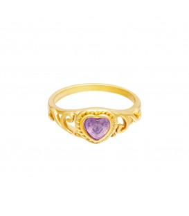 goudkleurige ring met paars hartje van zirkoonsteen (16)