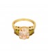 Goudkleurige ring met een roze ronde steen en groene steentjes (18)