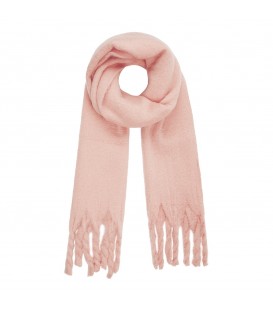 leuke roze wintersjaal met gedraaide franjes