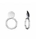Zilverkleurige oorclips met ronde hanger van korte metalen buisjes