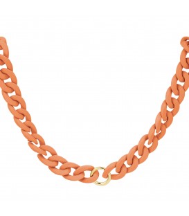 oranje schakel halsketting met een goudkleurig ringetje