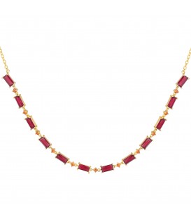 Fuchsia roze halsketting met oranje zirconia steentjes