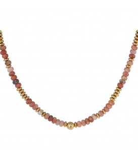roze gekleurde kralen halsketting met goudkleurige elementen