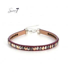 Choker ketting van paars imitatieleer met cirkeltjes