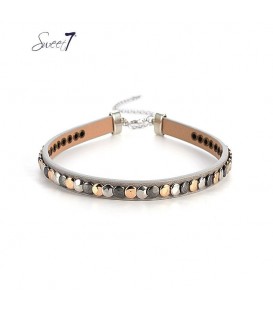 Choker van grijs imitatieleer met platte cirkeltjes