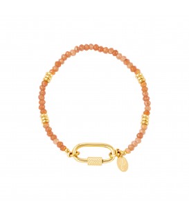 goudkleurige armband met oranje steentjes en rechthoekige sluiting