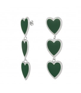 groene oorhangers met 3 harten en een zilverkleurige rand