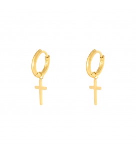 goudkleurige oorbellen met als hanger een kruis