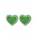 Groene kralen harten oorhangers met heldere strass steentjes