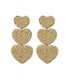 Beige oorhangers met 3 harten en strass rand