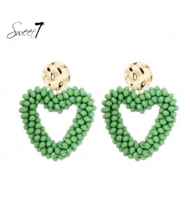oorbellen,groene kralen,hartvormige hanger,sweet7,stijlvol,cadeau