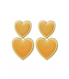 Oranje oorhangers met 2 harten en goudkleurige rand van Yehwang
