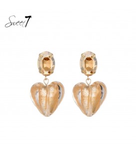Beige murano glas oorhangers in de vorm van een hart van Sweet7 | Romantische sieraden