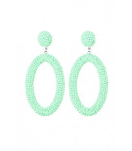 Mint Groene Langwerpige Oorhangers met Glas Kralen - Yehwang Fashion