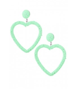 Mint Groene Harten Oorhangers met Glas Kralen - Yehwang Fashion