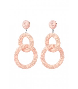 Pastel Roze Oorhangers met Dubbele Ringen en Glas Kralen - Trendy Sieraden voor een Zachte Look