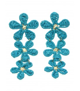 Stijlvolle Lange Blauwe Raffia Oorbellen Met Bloemen - Voeg Een Vleugje Speelse Elegantie Toe