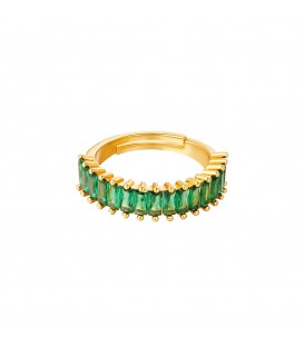 Goudkleurige vergulde ring met groene edelstenen