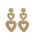 Beige Kralen Oorhangers met 2 Harten - Trendy en Stijlvol